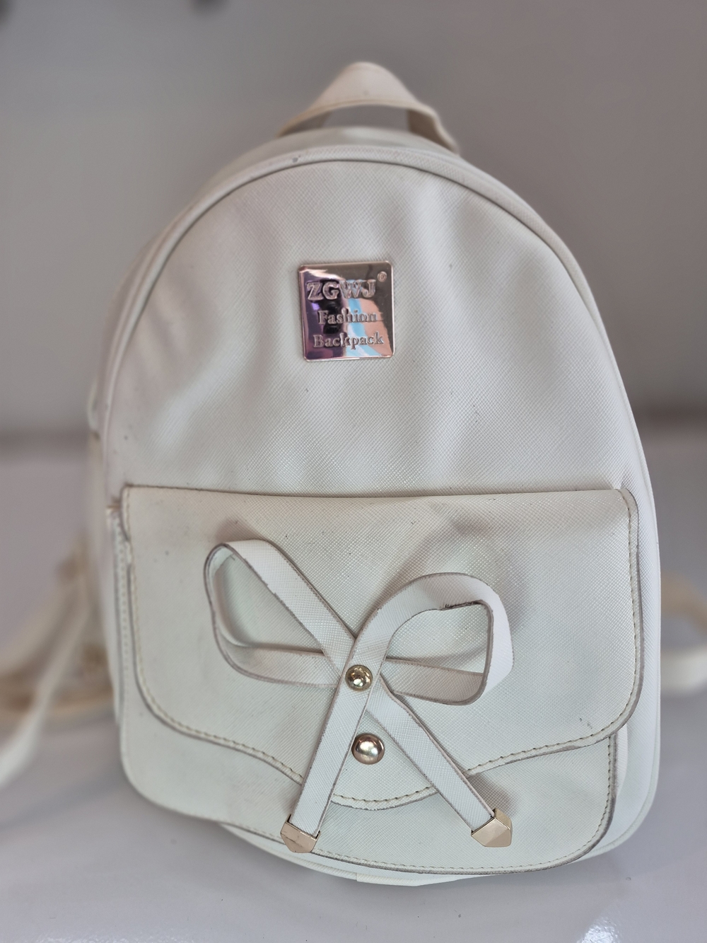Cream Women's Fashion Backpack with Bow Accent